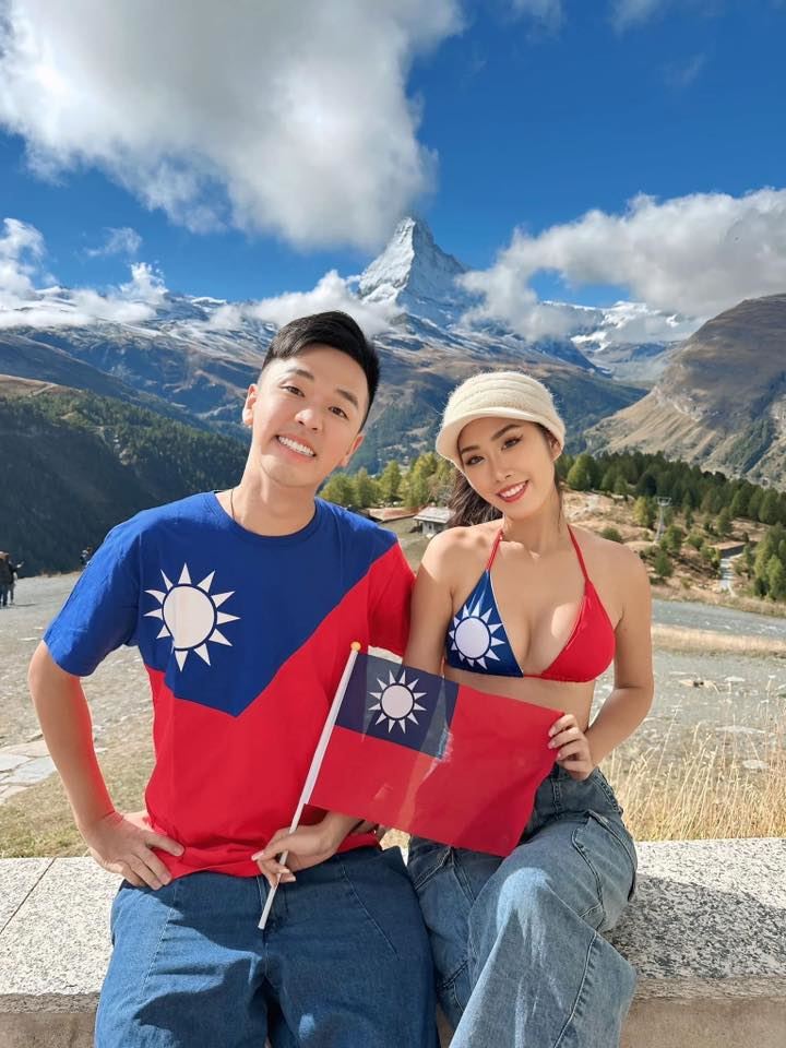 香蕉曬出和妻子在瑞士馬特洪峰旅遊的美照。（圖／翻攝自香蕉 王俊傑臉書）