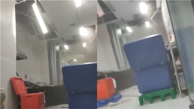 菲律賓地震，當地大樓劇烈狂搖，天花板應聲掉落。（圖／取自X）