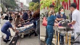 菲律賓強震 醫療工作者把傷者送醫。（圖／達志影像／美聯社）