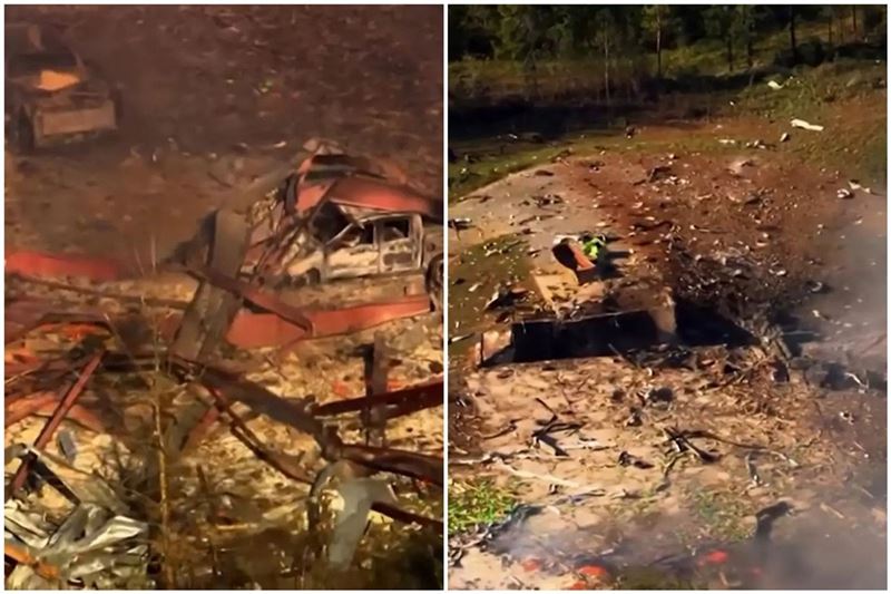 美國田納西州一座軍用炸藥工廠10日上午發生大爆炸，威力之大將廠房夷為平地。（翻攝自X）