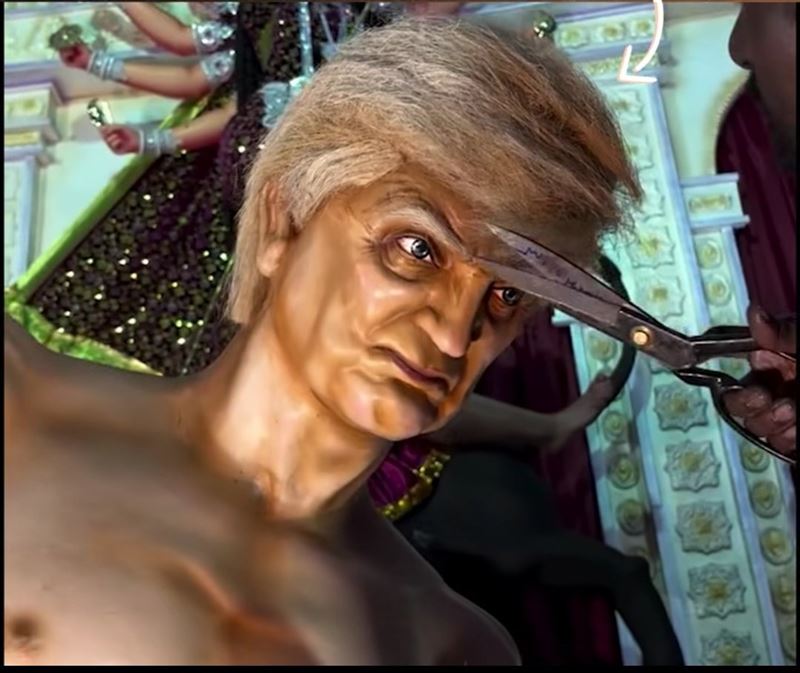 為增加視覺效果，組委會依川普髮型訂製金色假髮。（圖／翻攝Ｘ）