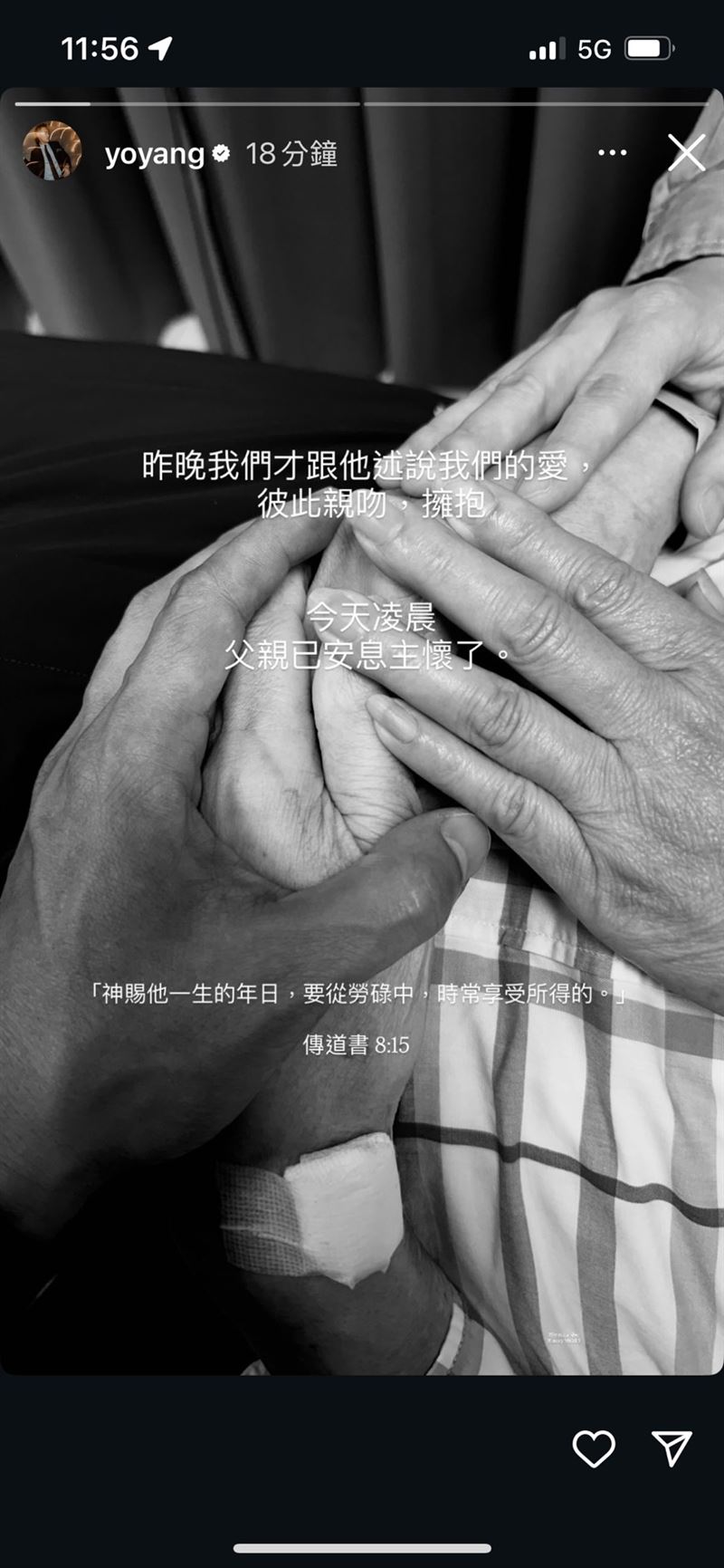 楊祐寧的爸爸楊進元離世。（圖／翻攝自IG）