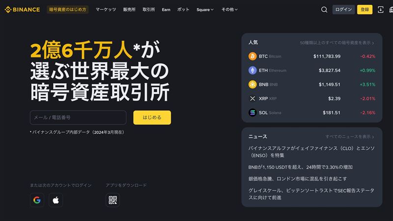 日本行動支付龍頭 PayPay 宣布與全球最大加密貨幣交易平台之一的幣安日本達成資本與業務聯盟，入股 40%。未來用戶可透過 PayPay Money 直接購買或提領加密資產，結合無現金支付與數位資產交易，打造更便捷的 Web3 數位金融體驗，加速區塊鏈技術於日本普及應用。（圖／翻攝自幣安網站）