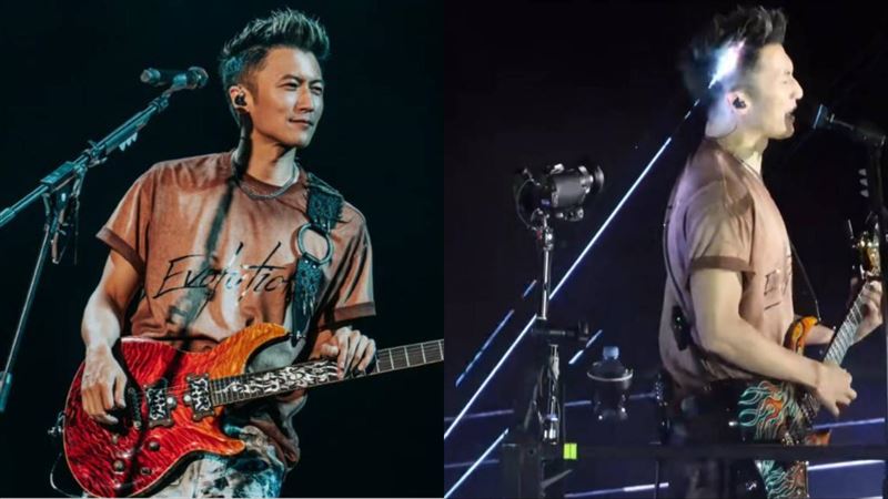 謝霆鋒開唱被舞台效果的雷射光直射。（圖／翻攝自微博）