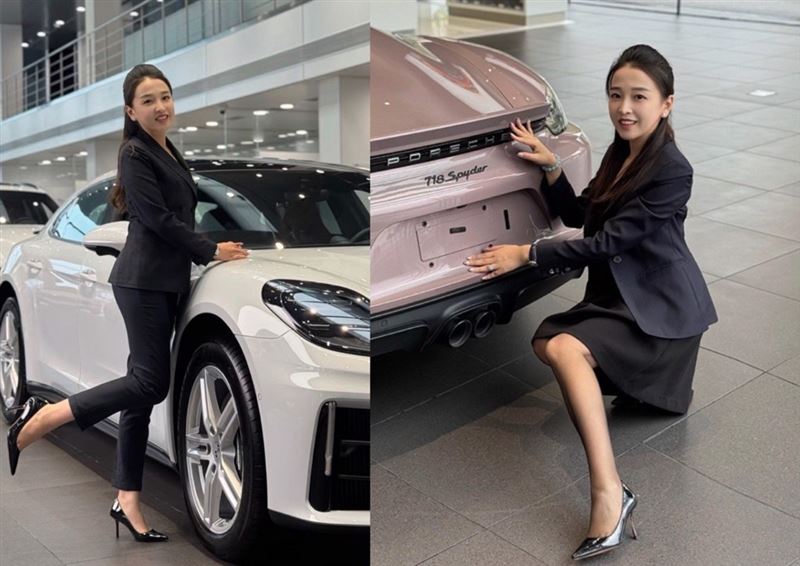 青島保時捷連2年銷售冠軍、女業務牟倩文（molly）因外表出眾，遭陌生男子散播AI不雅影片。（圖／翻攝自微博@青島保時捷中心molly）