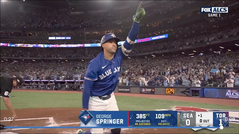 「春天哥」史普林格（George Springer）炸裂「首局首打席首球」全壘打。（圖／翻攝自MLB官網）