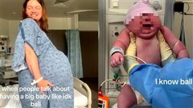 美國一名新手媽媽生下體重高達5.8公斤的寶寶，創下醫院3年最重新生兒紀錄。（圖／翻攝自TikTok／shlbmrtn）