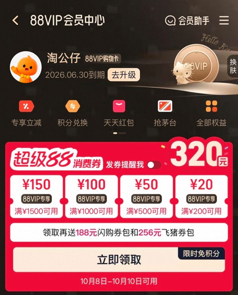 淘寶將於10月中旬在台灣市場正式推出「88VIP」會員服務。（圖／品牌業者提供）