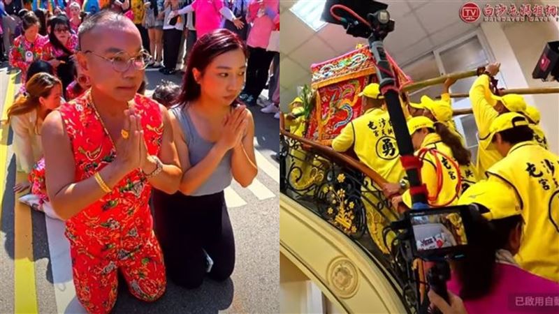 白沙屯媽祖二度直衝「竹北吊車大王」胡漢龑豪宅，遭酸民質疑「有錢就往裡面衝」，拱天宮主委洪文華曾在抖音短片回應了。（圖／翻攝白沙屯媽祖網路電視台YouTube）