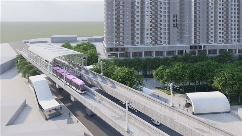 新北市「泰板輕軌」可行性研究即將第五度送審,泰板輕軌全長10.3公里、設14座車站,高架段延長至7.3公里、共9座高架車站、新增7站。(圖/新北捷運局提供)