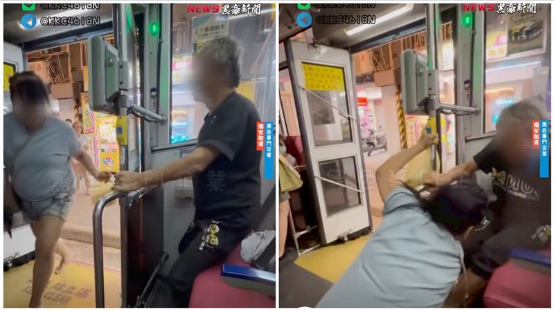 女乘客「回頭撿鞋」冷不防挨了阿伯寶特瓶攻擊，還遭無影腳攻擊踹臉。（圖／翻攝黑色豪門企業2.0》