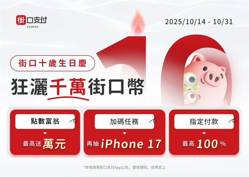 街口支付灑千萬回饋,完成任務再抽iPhone 17、日本來回機票。(圖/品牌業者提供)