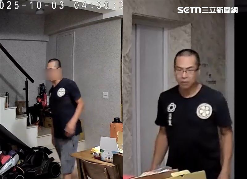 嫌犯毫不掩飾身分，徒手爬上二樓小孩房廁所窗戶潛入屋內，之後一路走到一樓翻箱倒櫃，整個過程持續超過30分鐘。(圖/翻攝畫面)