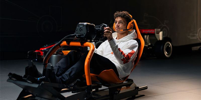Logitech G &times; McLaren Racing Collection賽車模擬器，找來麥拉倫F1現役車手Lando Norris代言。（圖／翻攝Logitech G網站）