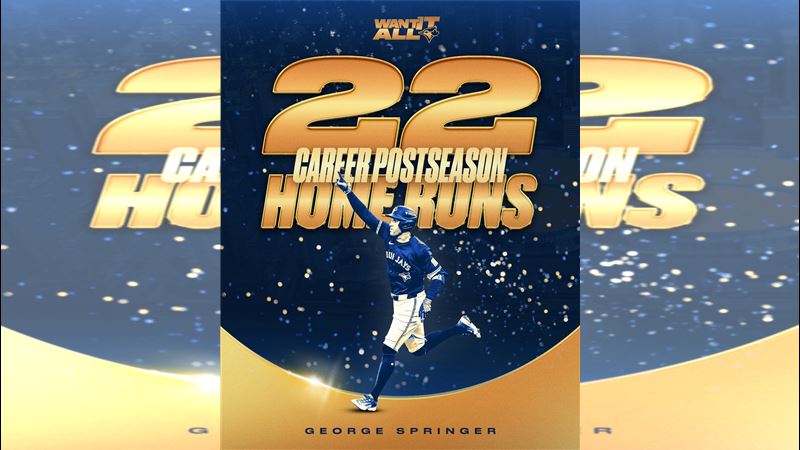 多倫多藍鳥史普林格（George Springer）揮出個人生涯季後賽第 22轟。（圖／翻攝自X平台 @bluejays）