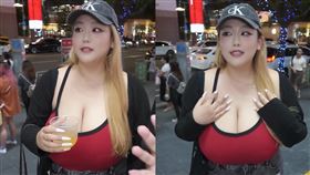 黑男在信義區街訪台大政治系正妹「寶拉」，她透露自己是L罩杯，內衣都是在網路上訂作的。（圖／翻攝自黑男Threads）