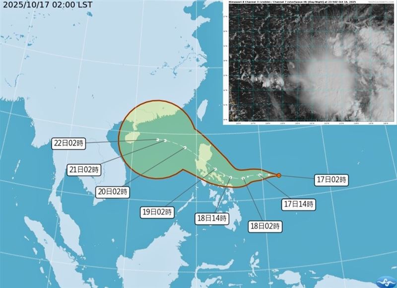 96W目前環流結構逐漸改善，中心附近對流有鞏固跡象。（圖／翻攝自觀氣象看天氣）