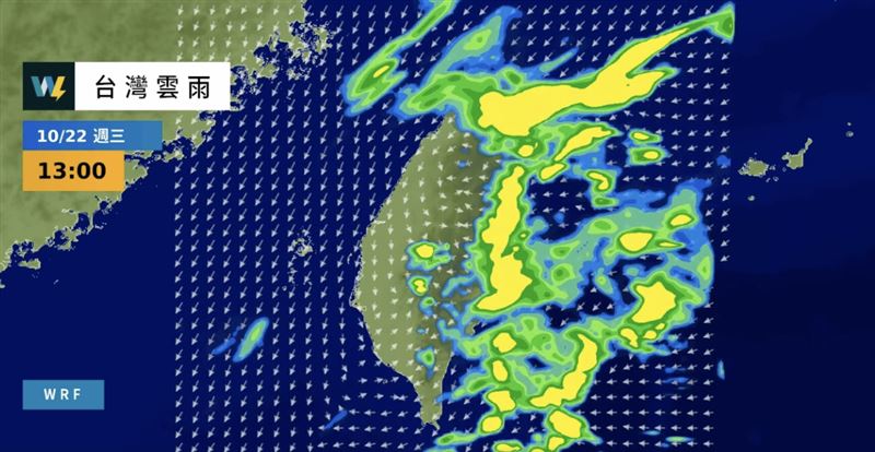 週日起至下週四，北部至東部容易有豪大雨，並須留意較大雨勢現象。（圖／翻攝自天氣風險）