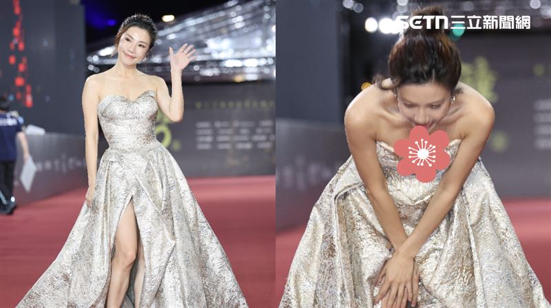 江老師禮服上下開岔　猛然彎腰豪乳全洩了