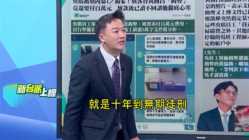 李正皓指出，黃國昌跟爆料者收費，已觸犯貪汙治罪條例，刑期十年起跳到無期徒刑。（圖／翻攝新台派上線）