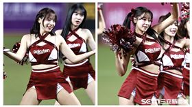 樂天女孩韓籍成員禹洙漢、河智媛透過影片隔海幫樂天桃猿加油。（圖／記者劉彥池攝影） 