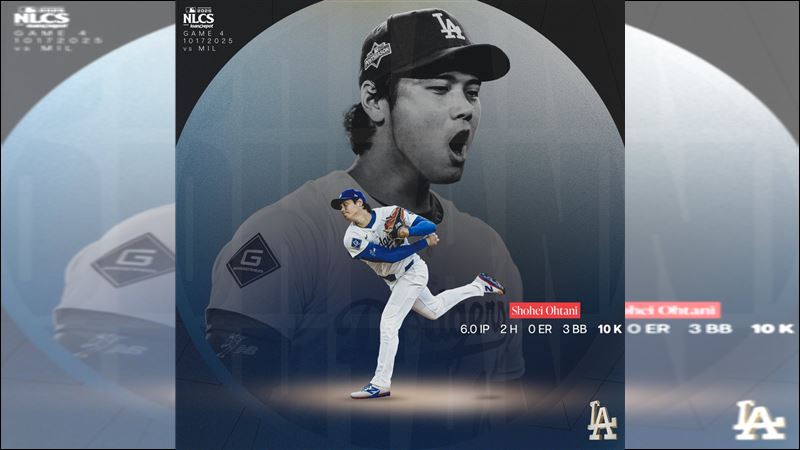 國聯冠軍賽G4大谷翔平投6局10K無失分。（圖／翻攝自道奇 X）