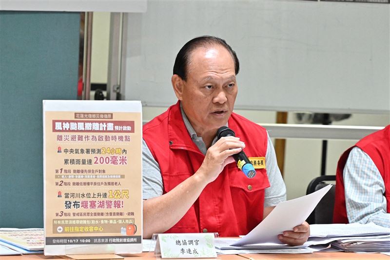中央前進協調所總協調官季連成說明。（圖／行政院提供）