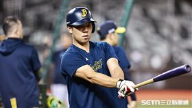 台灣大賽G1，中信兄弟左外野手詹子賢賽前打擊練習。（圖／記者劉彥池攝影）