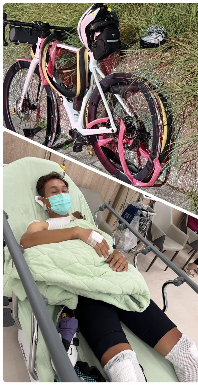 彭竣志自主訓練行經高雄時被酒駕撞上，送醫傷勢穩定後在臉書報平安。（圖／番社彭竣志臉書）