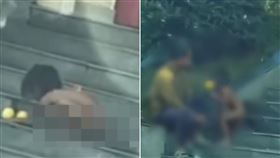 野人出沒？停車場驚見「小孩沒穿衣服到處爬」四腳著地吃東西（圖／翻攝自微博）