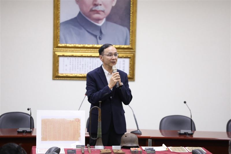 朱立倫下午在中央黨部舉辦「台灣光復八十週年紀念歷史專題講座」。（圖／國民黨提供）