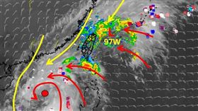 低壓波動97W預計向東移動，加強目前東北部的雨。（圖／翻攝自天氣職人-吳聖宇臉書）