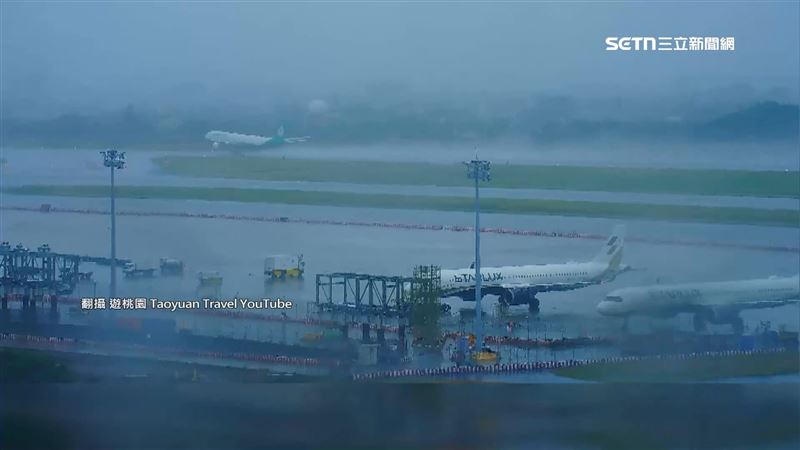 受到颱風共伴效應，影響桃園機場許多航班的起降落