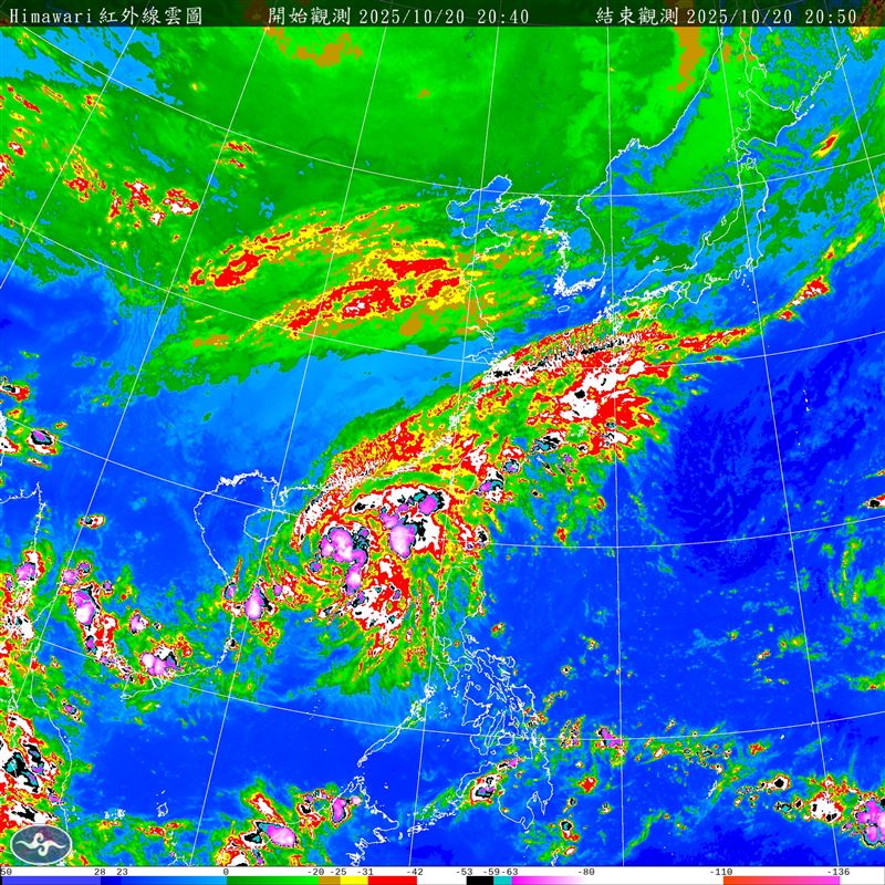 受到風神颱風外圍環流與東北季風共伴效應，雙北今（20日）降雨量驚人。（圖／氣象署提供）