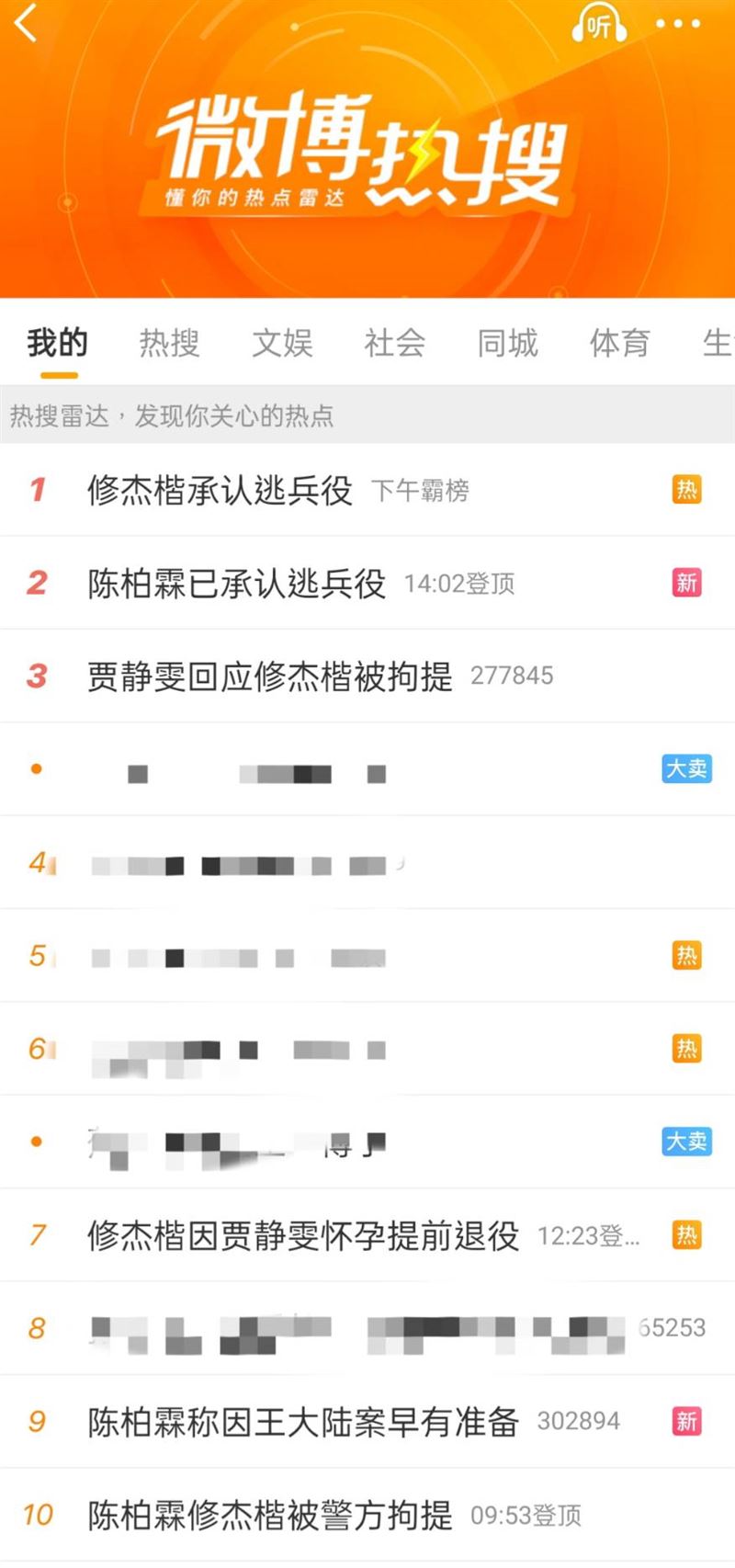 修杰楷、陳柏霖涉閃兵登上微博熱搜。（圖／翻攝自微博）
