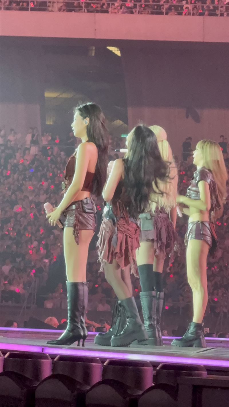Jennie穿著「D+AF」的尖頭高跟長靴，Lisa穿的是「D+AF」厚底綁帶短靴。（圖／讀者提供）