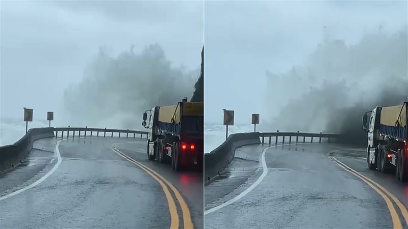 台2線瑞芳濱海公路83K往龍洞雙向路段出現浪襲危機。（圖／翻攝瑞芳大小事臉書）