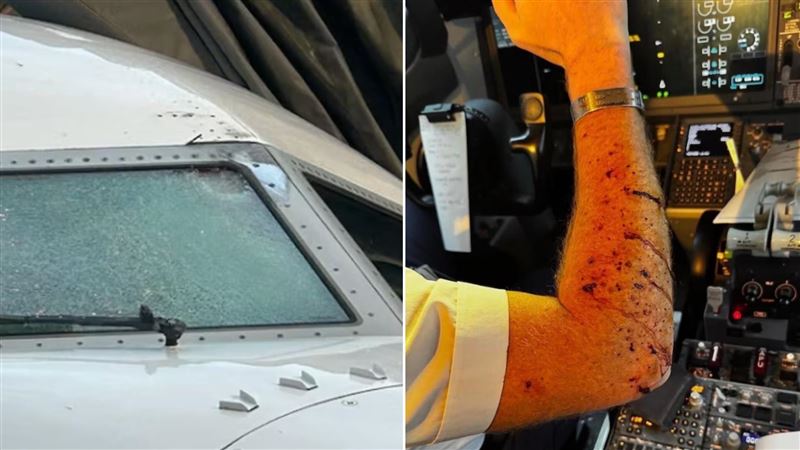 聯合航空一架波音737客機，驚傳擋風玻璃在1萬公尺的高空不明原因裂開，導致駕駛艙內飛行員受傷。（圖／翻攝自X@xJonNYC）