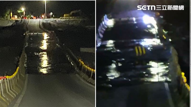 馬太鞍溪堰塞湖溢流，造成水位抬升70公分，大量泥水湧上馬太鞍溪橋便道。（圖／翻攝畫面）