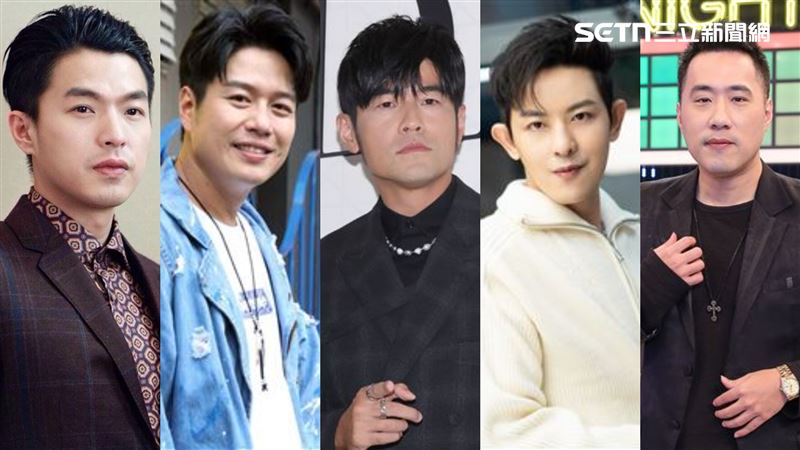 李威（左起）、李易、周杰倫、敖犬、余祥銓免服兵役，原因是僵直性脊椎炎。（合成圖／資料照、翻攝自微博及IG、記者趙于瑩攝影）