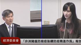 針對非洲豬瘟防疫措施，黃捷呼籲加強邊境控管，關務署長彭英偉表示，目前海關已全面動員，加強查緝作業。（圖／取自國會頻道）