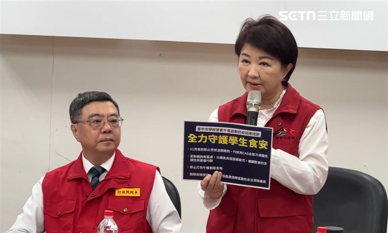 台中市長盧秀燕宣布，各級學校營養午餐禁用溫體豬、禁打包剩食。(圖／翻攝畫面)