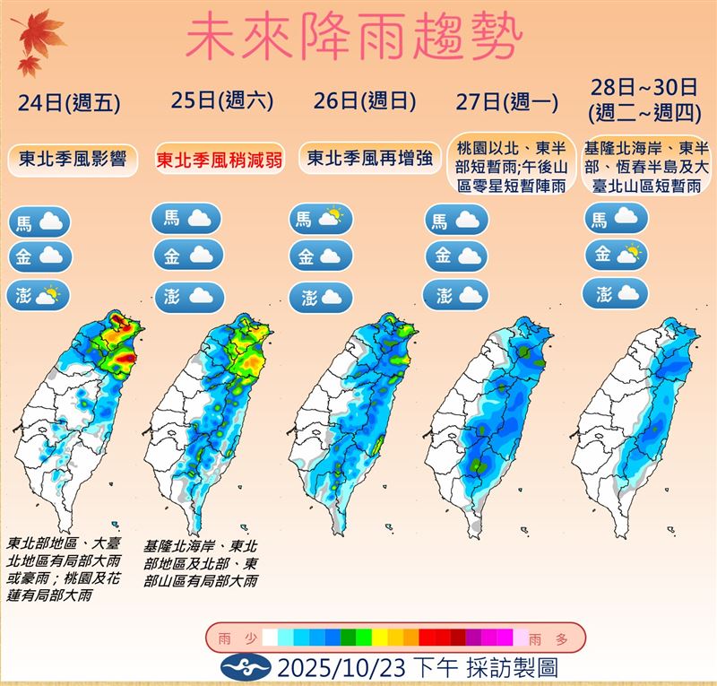 未來一週雨區曝光。(圖/氣象署提供)