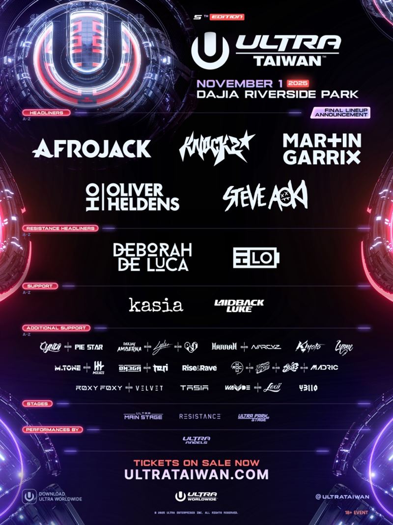 Ultra Taiwan 2025 完整卡司陣容。（圖／Ultra Taiwan提供）