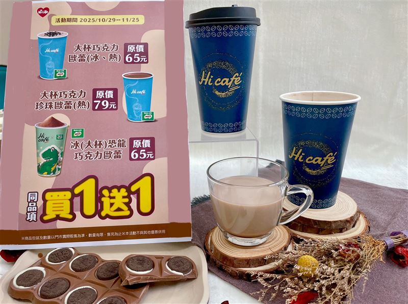 萊爾富Hi Café攜手美祿聯名推出的巧克力飲品,推出買一送一優惠。(圖/品牌業者提供)