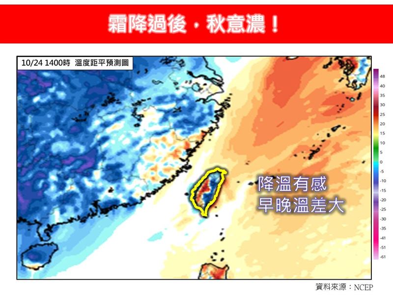 「北部有感降溫」秋意濃，下週低溫探20度。（圖／翻攝自林老師氣象臉書）