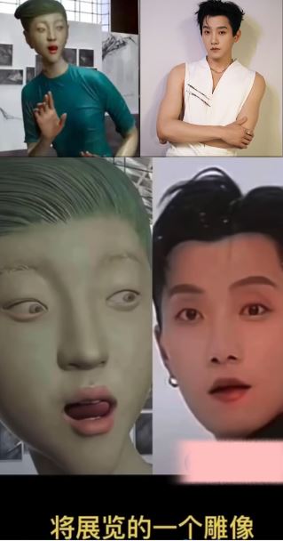 網上流出啟皓藝術館裡有一座即將展示的雕像，模樣與范世錡極其相似。（圖／翻攝自Threads）