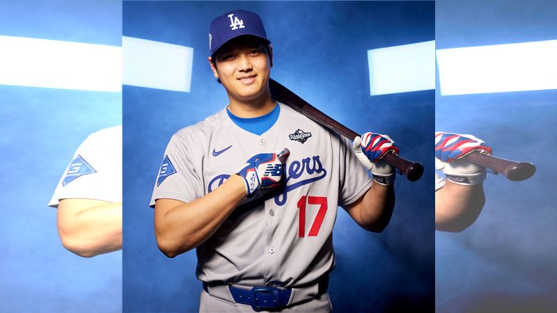 大聯盟推特分享大谷翔平穿世界大賽球衣的照片。（圖／翻攝自MLB推特）