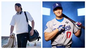 大谷翔平搭機飛往多倫多，大聯盟推特分享他穿世界大賽球衣照片。（圖／翻攝自道奇、MLB推特）