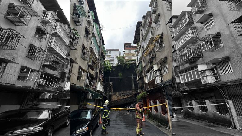 新北市新店區錦秀社區 ,發生土石滑落,整片擋土牆崩落。(圖/翻攝畫面)